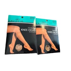 Ravina 2 packages Comfort Top Knee Highs Beige Stockings Queen Size 10-13